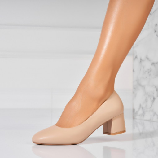 Pantofi dama cu toc Bej din Piele Ecologica Izara - Img 2