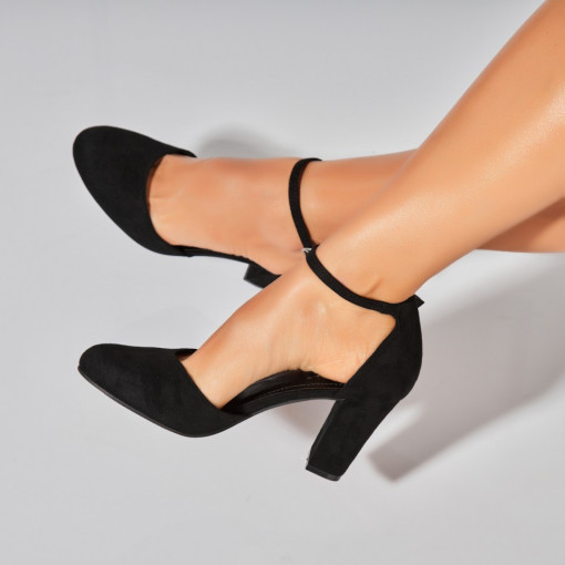 Pantofi dama cu toc Negri din Piele Ecologica Intoarsa Yenifer - Img 2