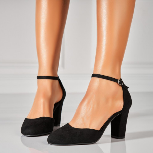 Pantofi dama cu toc Negri din Piele Ecologica Intoarsa Yenifer - Img 3
