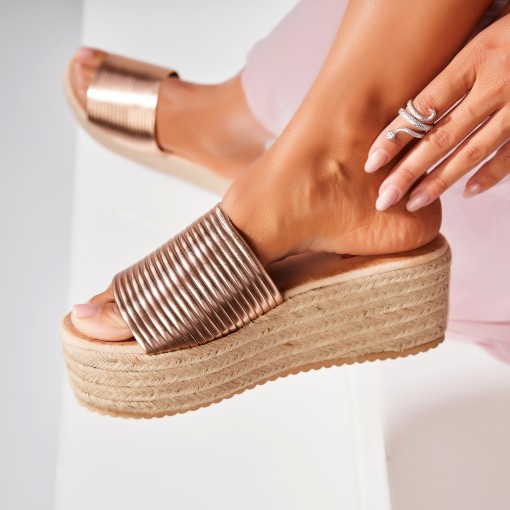 Papuci/Slapi Roz Auriu din Piele Ecologica Adisa - Img 2