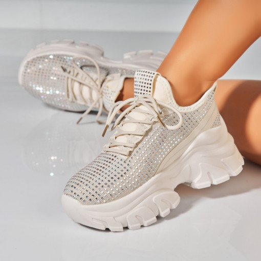 Adidasi Dama Bej din Textil Orien - Img 3