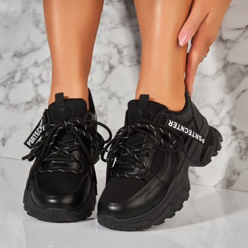 Adidasi Dama Negri din Piele Ecologica Moya - Img 2