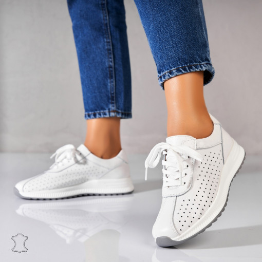 Adidasi Piele Naturala Albi Maryjane - Img 3