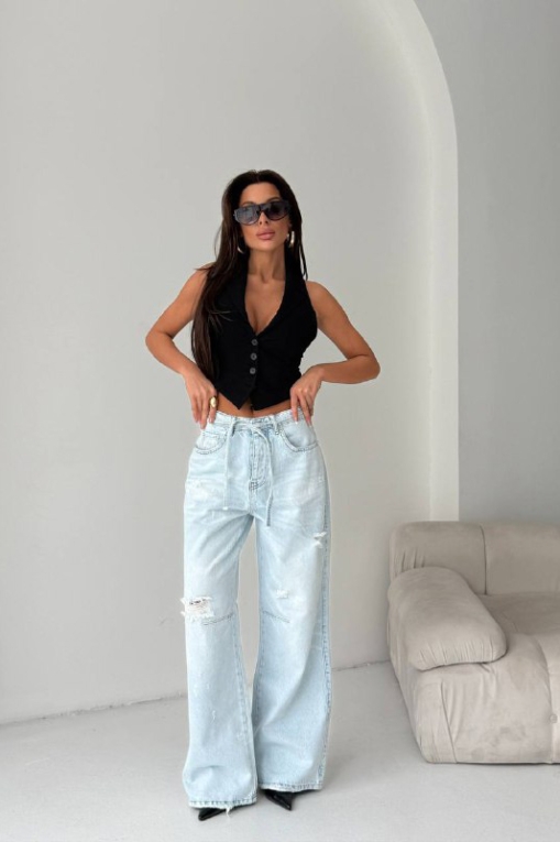 Blugi Damă Oversize Albastri Aralys2 - Img 4