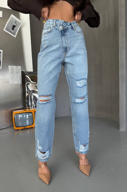 Blugi Mom Fit Albastri Stormy - Img 2