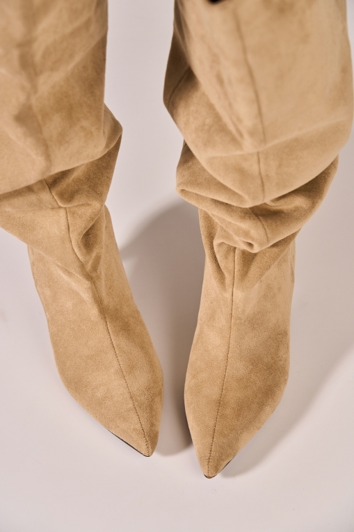 Cizme cu toc Piele Ecologica Intoarsa Kaki Lenyx - Img 3