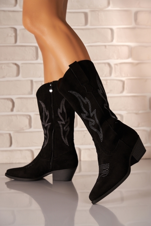 Cizme cu toc Piele Ecologica Intoarsa Negru Iwale - Img 3