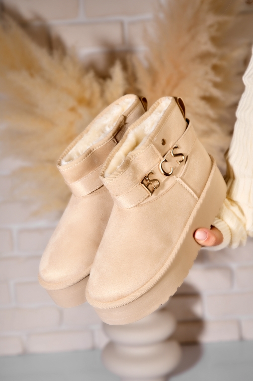 Cizme Dama Imblanite Bej din Piele Ecologica Intoarsa Soley - Img 2