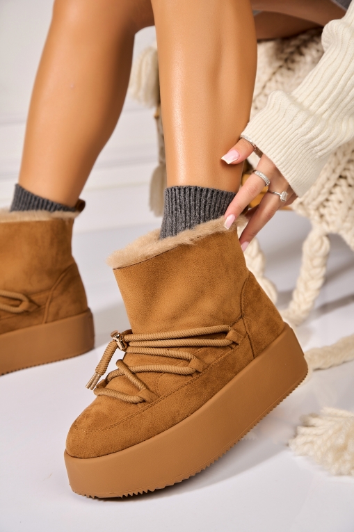 Cizme Dama Imblanite Camel din Piele Ecologica Intoarsa Rokaya - Img 2