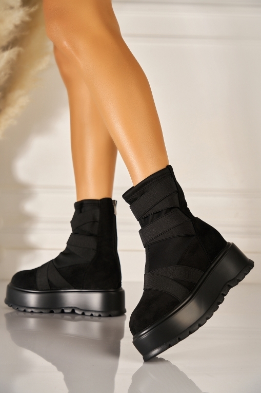 Ghete dama cu platforma Negre din Piele Ecologica Intoarsa Siora - Img 2