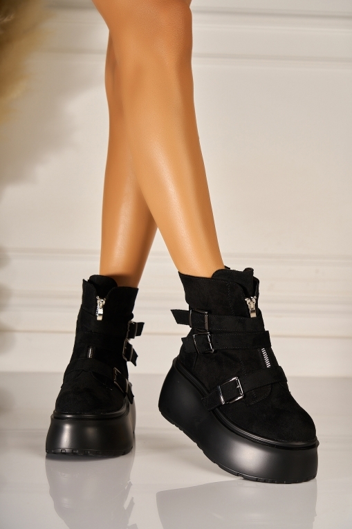 Ghete dama cu platforma Negre din Piele Ecologica Intoarsa Vaylin2 - Img 4