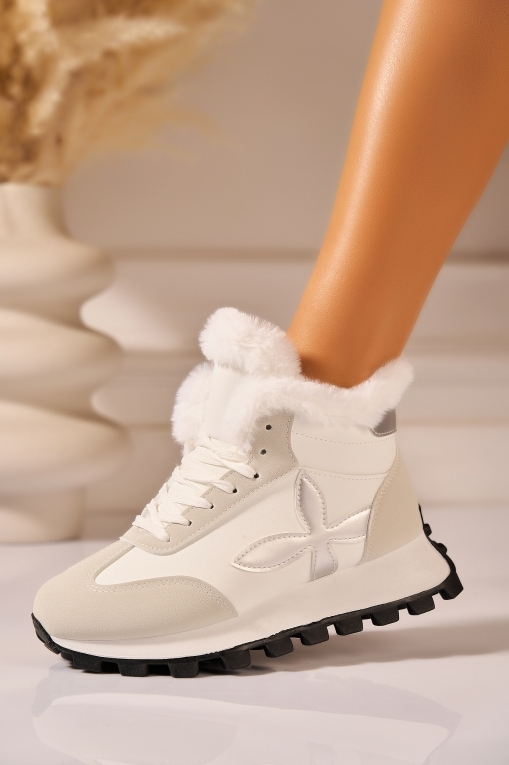 Ghete Dama Imblanite Albe din Piele Ecologica Wrya - Img 1