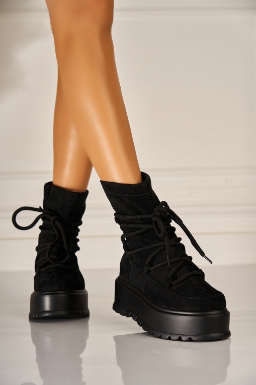 Ghete Dama Imblanite Negre din Piele Ecologica Intoarsa Ramaya2 - Img 2