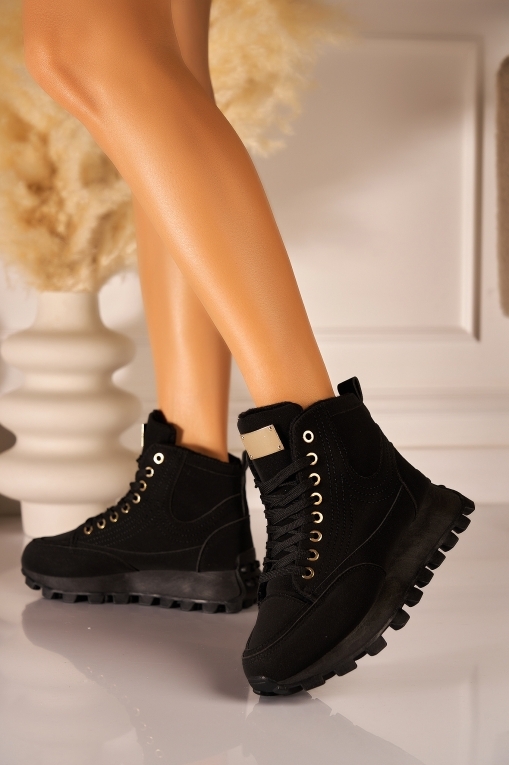 Ghete Dama Imblanite Negre din Piele Ecologica Tabacita Emaira - Img 3