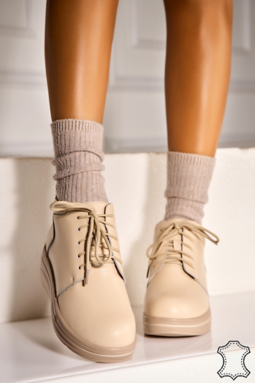 Ghete Piele Naturala dama Bej Yuliya - Img 3