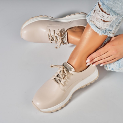 Pantofi dama casual Bej din Piele Ecologica Elisa - Img 3