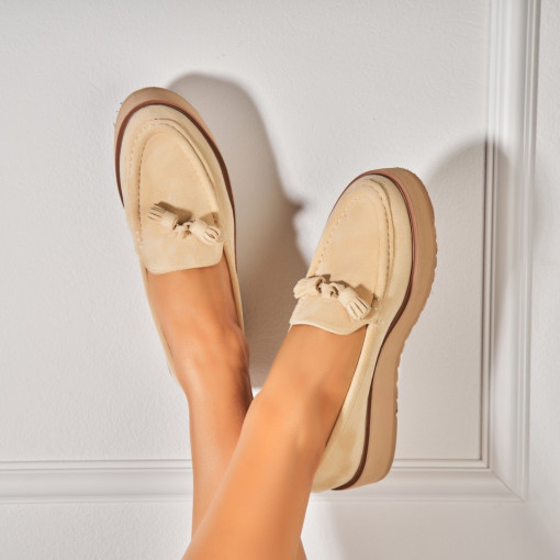 Pantofi dama casual Bej din Piele Ecologica Intoarsa Kelis - Img 3