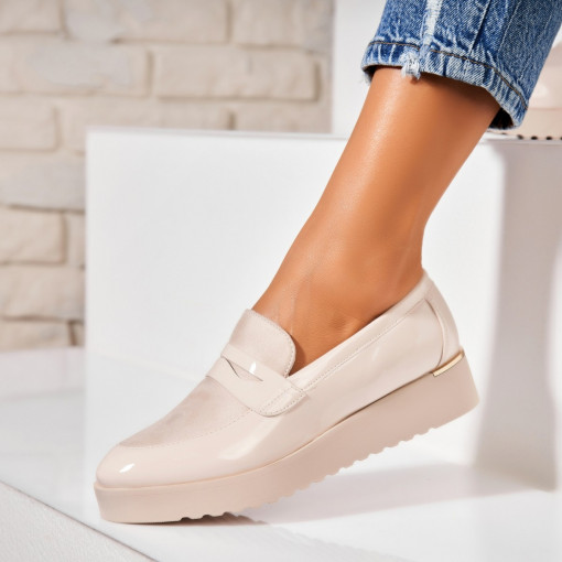 Pantofi dama casual Bej din Piele Ecologica Lacuita Rozy - Img 3