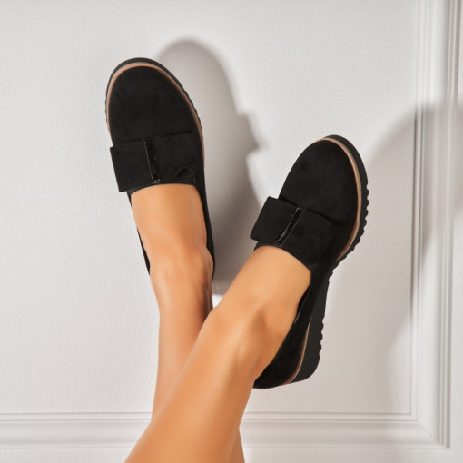 Pantofi dama casual Negri din Piele Ecologica Intoarsa Nuna - Img 2