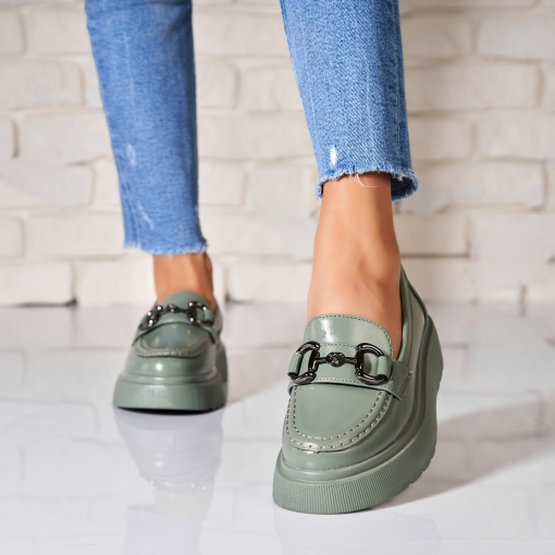 Pantofi dama casual Verzi din Piele Ecologica Navia - Img 2
