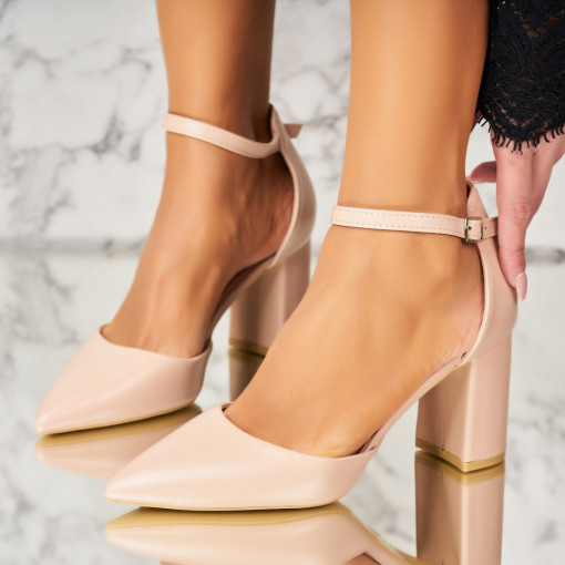 Pantofi dama cu toc Bej din Piele Ecologica Genevra - Img 2