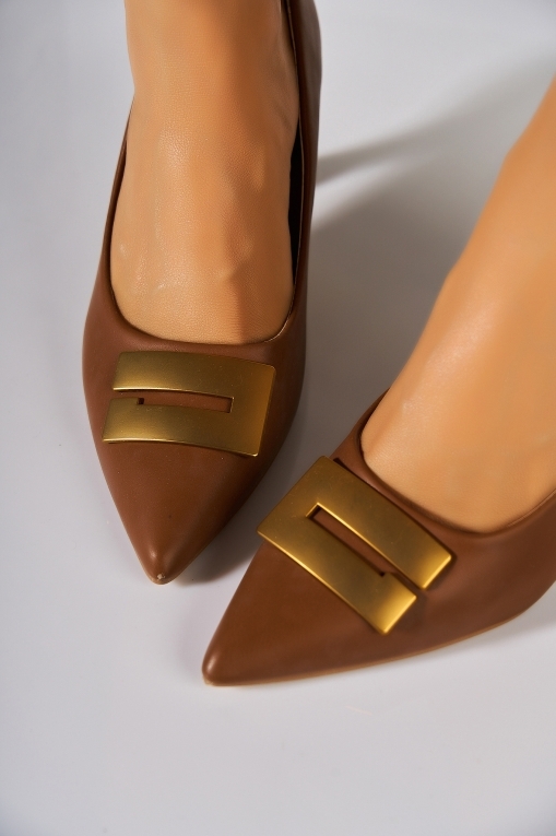 Pantofi dama stiletto Camel din Piele Ecologica Jarina - Img 3