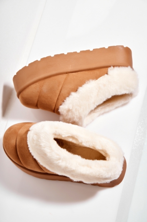 Papuci Îmblăniți Piele Ecologica Intoarsa Camel Sarvika - Img 3