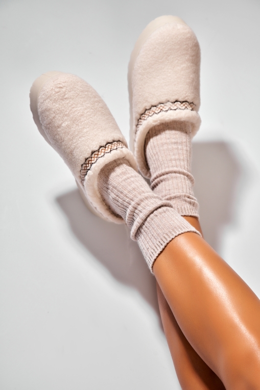 Papuci Îmblăniți Textil Bej Ariadna - Img 2