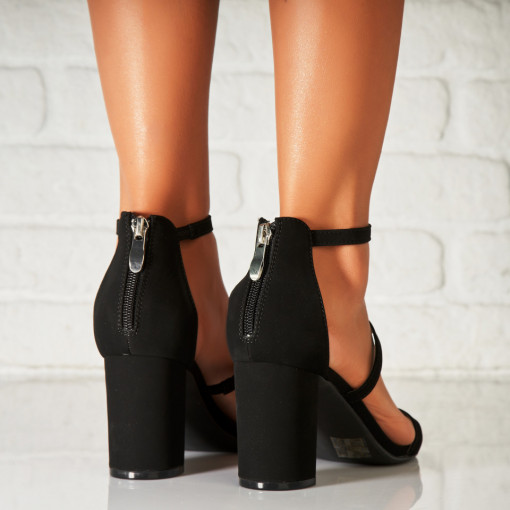 Sandale dama cu Toc Negre din Piele Ecologica Intoarsa Betheli - Img 3