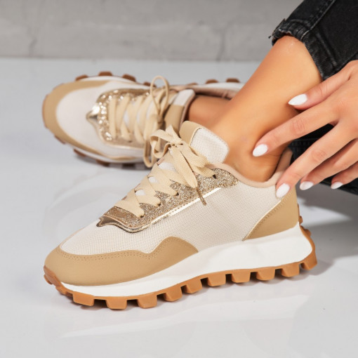 Adidași damă Bej din Piele Ecologica Intoarsa Jasai - Img 2