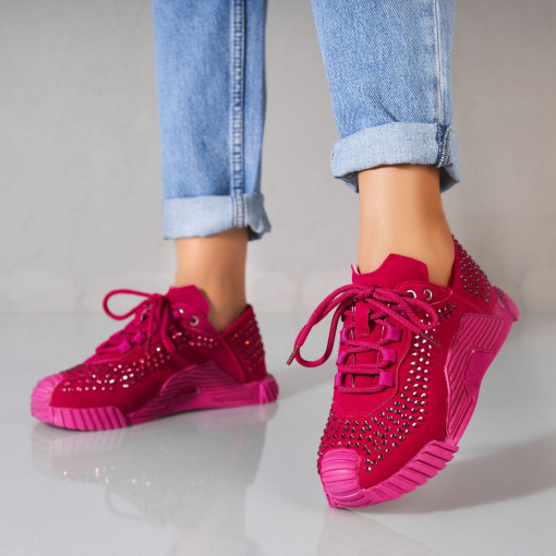 Adidași damă Piele Ecologica Intoarsa Fucsia Salesi - Img 2