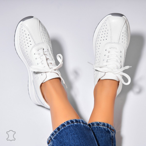 Adidasi Piele Naturala Albi Maryjane - Img 4