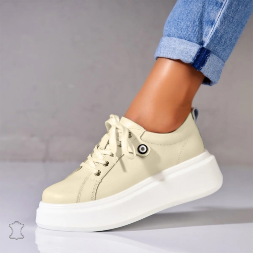 Adidasi Piele Naturala Bej Tryce - Img 2