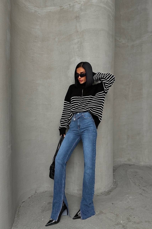 Blugi Dama Drepti Bleumarin Gulista - Img 2