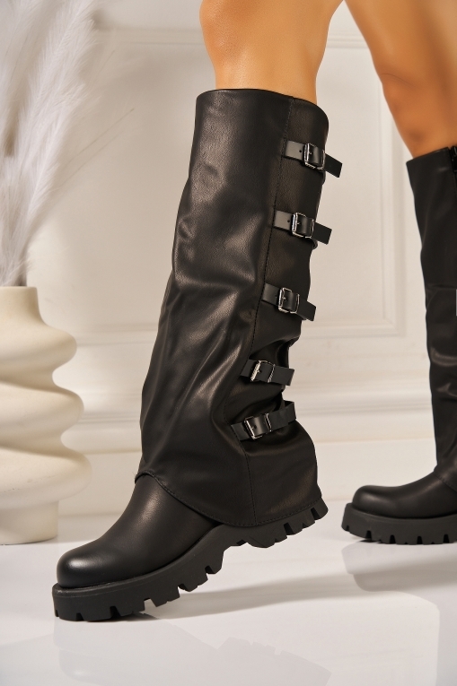 Cizme Dama cu Platforma Negre din Piele Ecologica Karish - Img 3