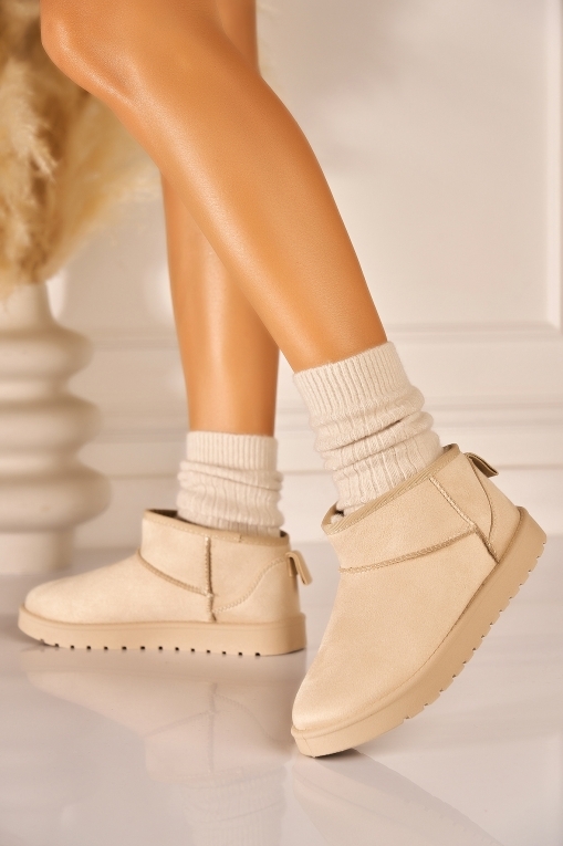 Cizme Dama Imblanite Bej din Piele Ecologica Intoarsa Keona - Img 3