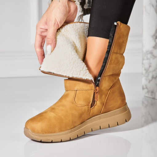 Cizme Dama Imblanite Camel din Piele Ecologica Azalea - Img 3