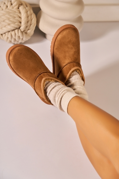 Cizme Dama Imblanite Camel din Piele Ecologica Intoarsa Keona - Img 3