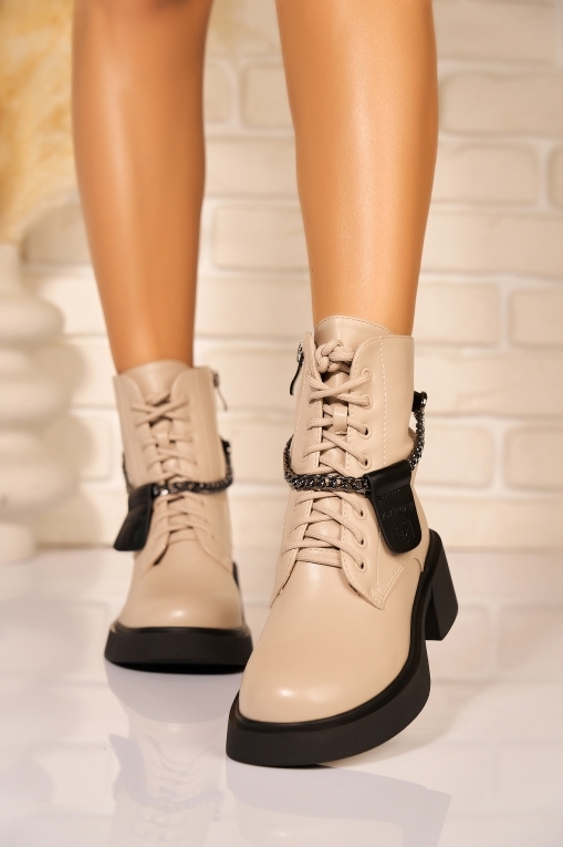 Ghete Dama Imblanite Bej din Piele Ecologica Naina - Img 2