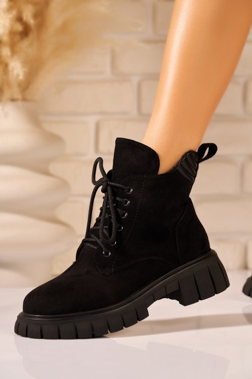 Ghete Dama Imblanite Negre din Piele Ecologica Intoarsa Kyomi2 - Img 3