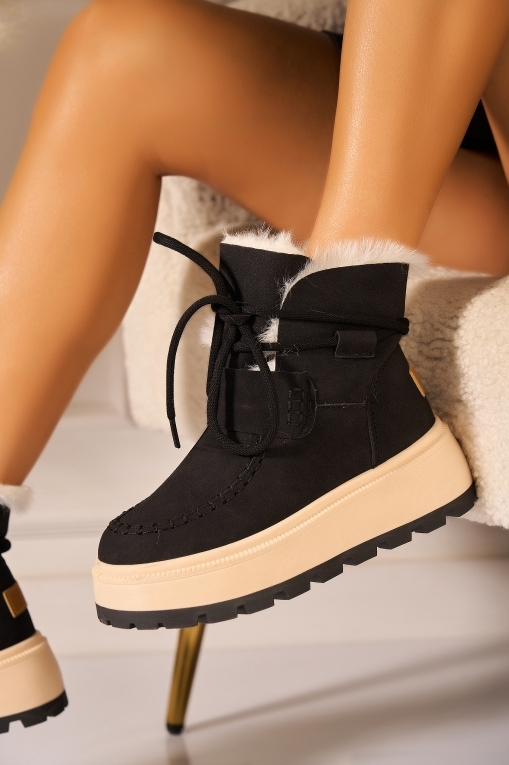 Ghete Dama Imblanite Negre din Piele Ecologica Tabacita Nainika - Img 3