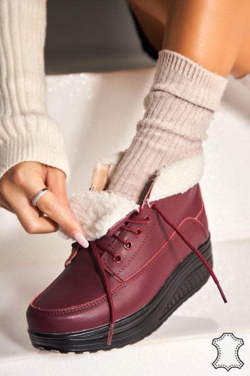 Ghete Piele Naturala dama Bordo Leiani - Img 3