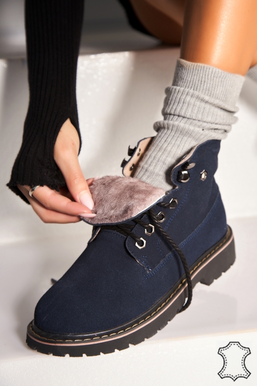 Ghete Piele Naturala Intoarsa dama Bleumarin Nolyn - Img 2