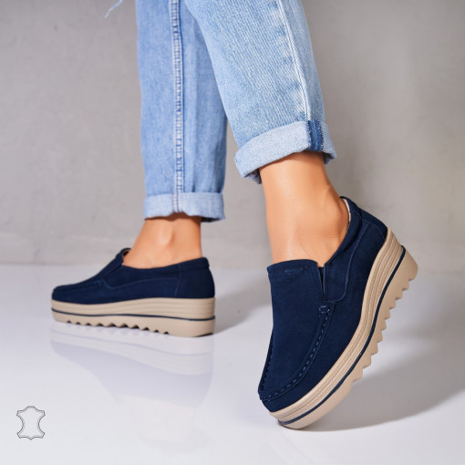 Mocasini dama Piele Naturala Intoarsa Bleumarin Sulma - Img 2