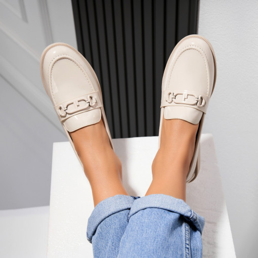 Pantofi dama casual Bej din Piele Ecologica Lacuita Davy - Img 3