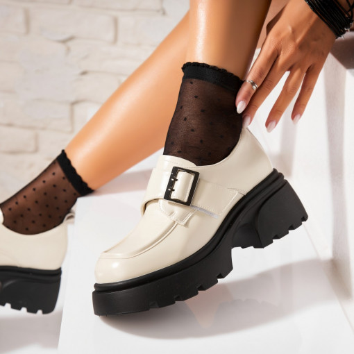 Pantofi dama casual Bej din Piele Ecologica Nyeli - Img 2