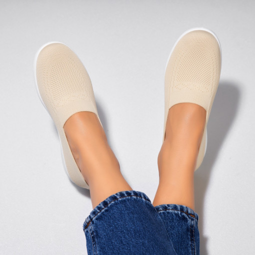 Pantofi dama casual Bej din Textil Kisa - Img 3