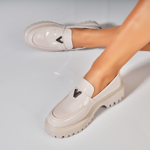 Pantofi dama casual Crem din Piele Ecologica Lacuita Kleio - Img 2