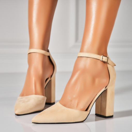 Pantofi dama cu toc Bej din Piele Ecologica Intoarsa Aydin - Img 2