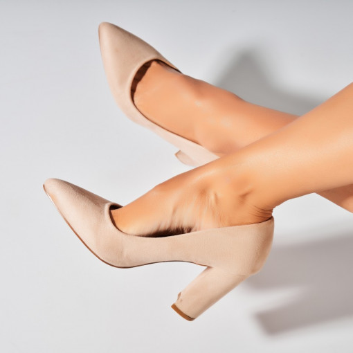 Pantofi dama cu toc Bej din Piele Ecologica Intoarsa Karlei - Img 3